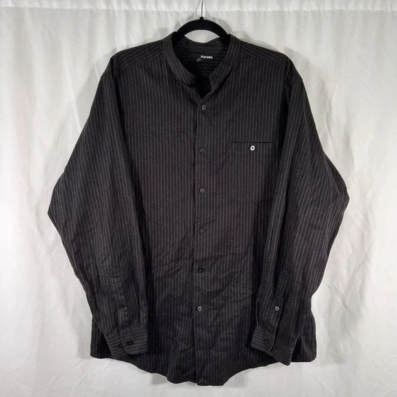 Murano Dress Shirt Men's Large Black Striped Long Sleeve Button Up 100% Cotton - Picture 1 of 10